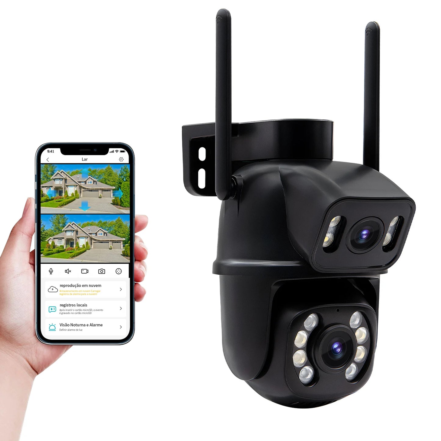 Câmera de Segurança Inteligente Icsee 4K Ultra HD - Lente Dupla, Visão Noturna Colorida e Wi-Fi Externo À Prova D'água (Linha Águia)