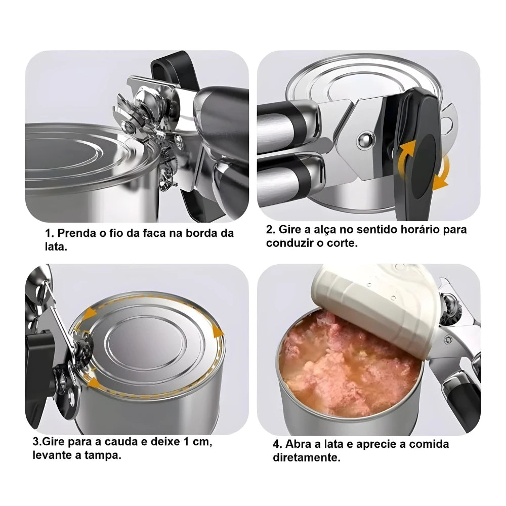 Abridor de Latas e Garrafas 3 em 1 Profissional - Aço Inox Premium com Design Ergonômico