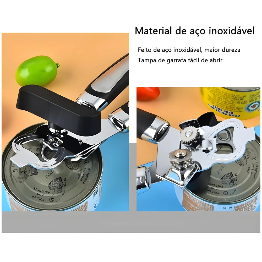 Abridor de Latas e Garrafas 3 em 1 Profissional - Aço Inox Premium com Design Ergonômico