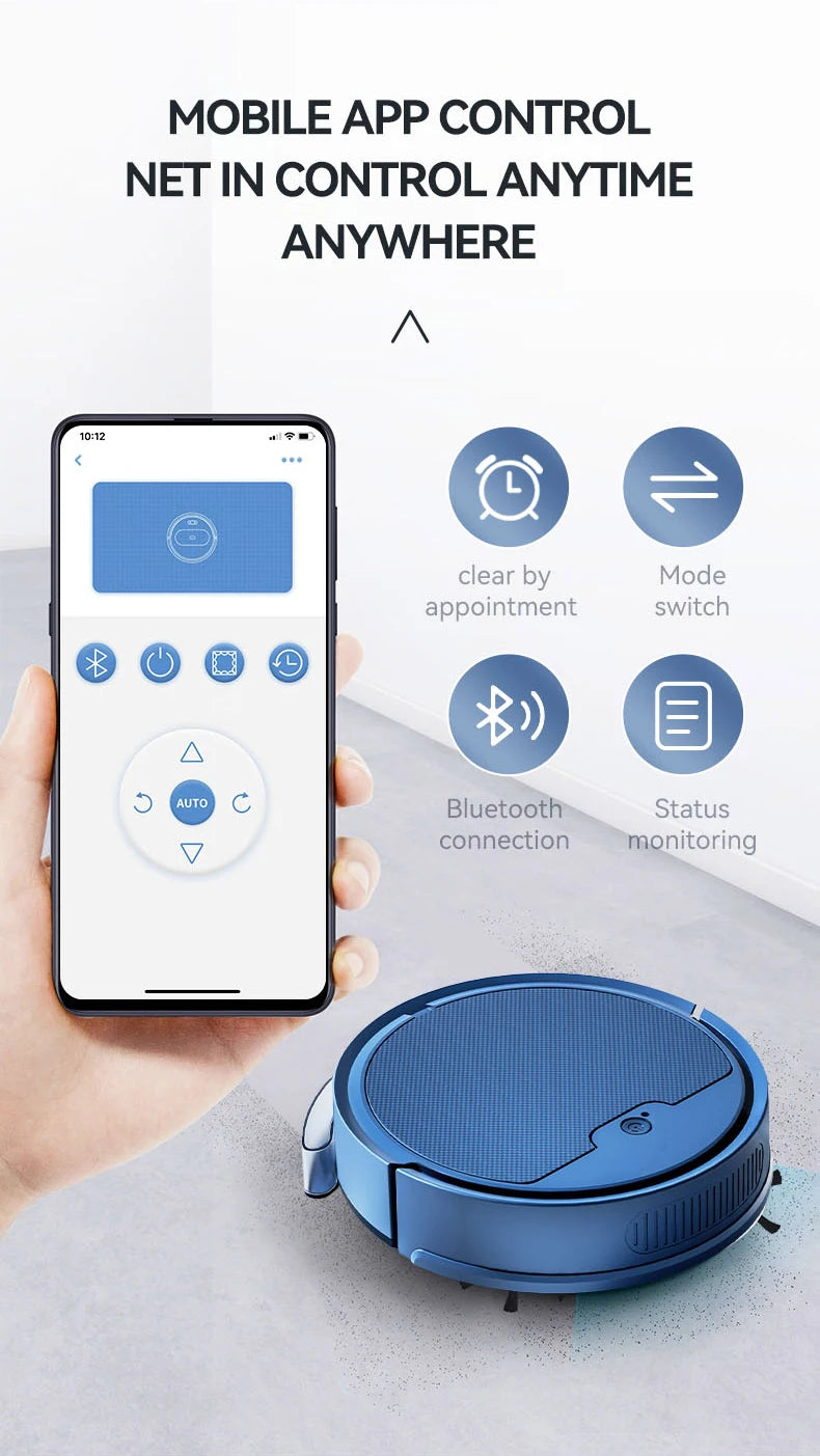 Robô Aspirador Inteligente 3 em 1: Aspira, Varre e Passa Pano | Limpeza Programada e Silenciosa para Casa Conectada