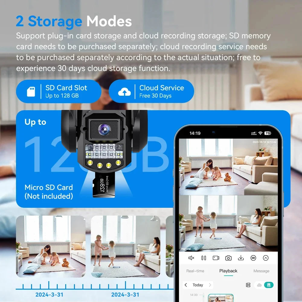 Câmera de Segurança Inteligente V380 Pro 6K - Lente Tripla, Visão Noturna e Wi-Fi Externo À Prova D'água