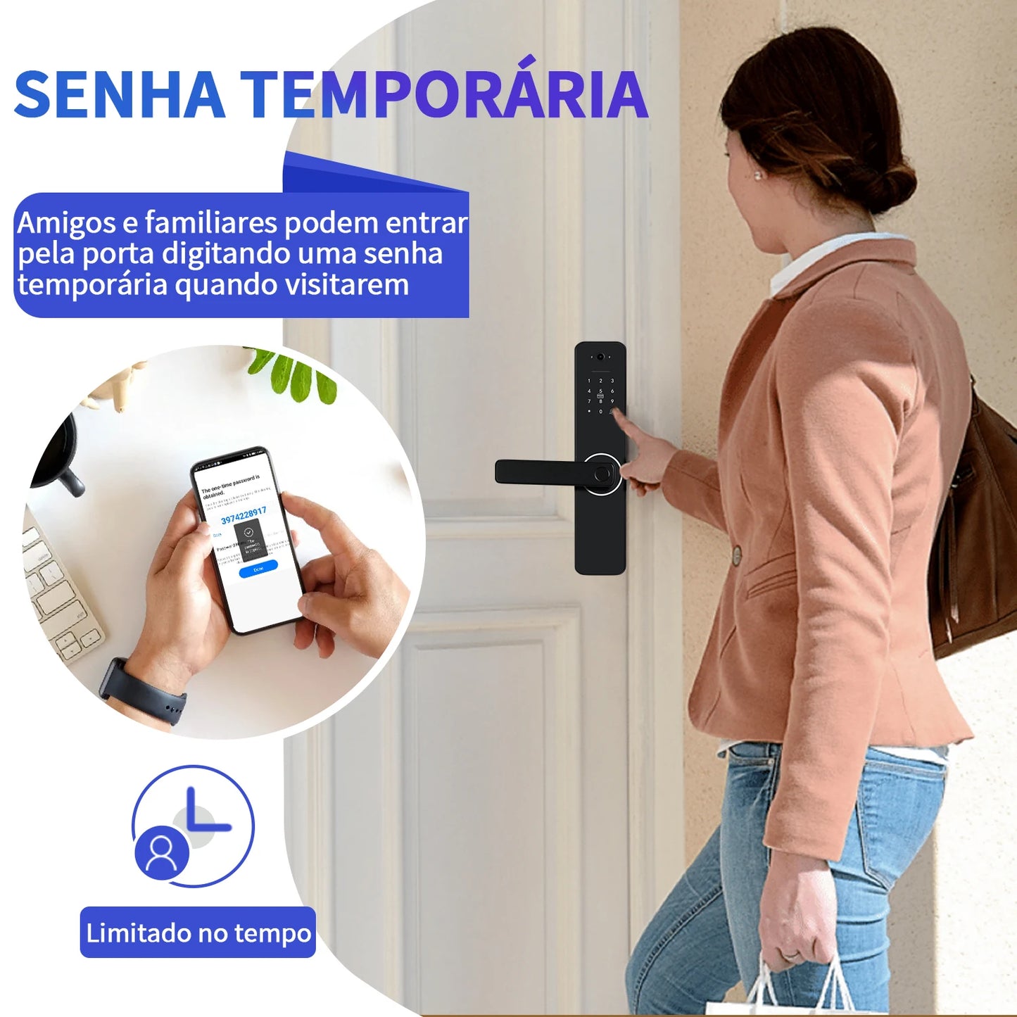Fechadura Digital Biométrica Inteligente Linha Premium Águia - Voz em Português, Wi-Fi, Biometria, Senha e RFID