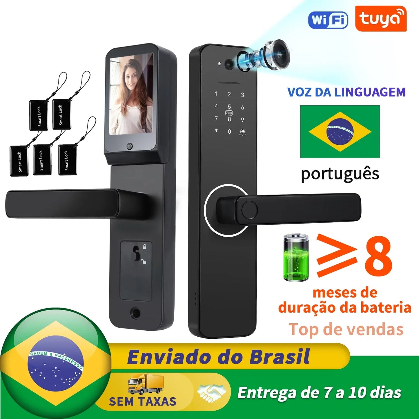 Fechadura Digital Biométrica Inteligente Linha Premium Águia - Voz em Português, Wi-Fi, Biometria, Senha e RFID