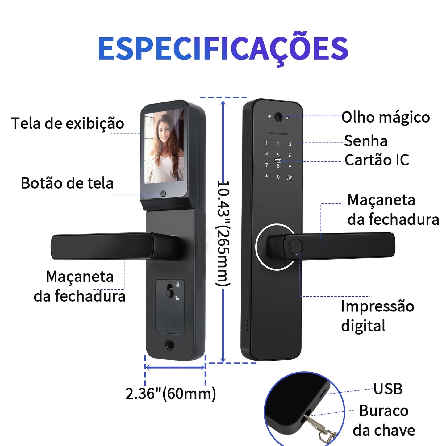 Fechadura Digital Biométrica Inteligente Linha Premium Águia - Voz em Português, Wi-Fi, Biometria, Senha e RFID