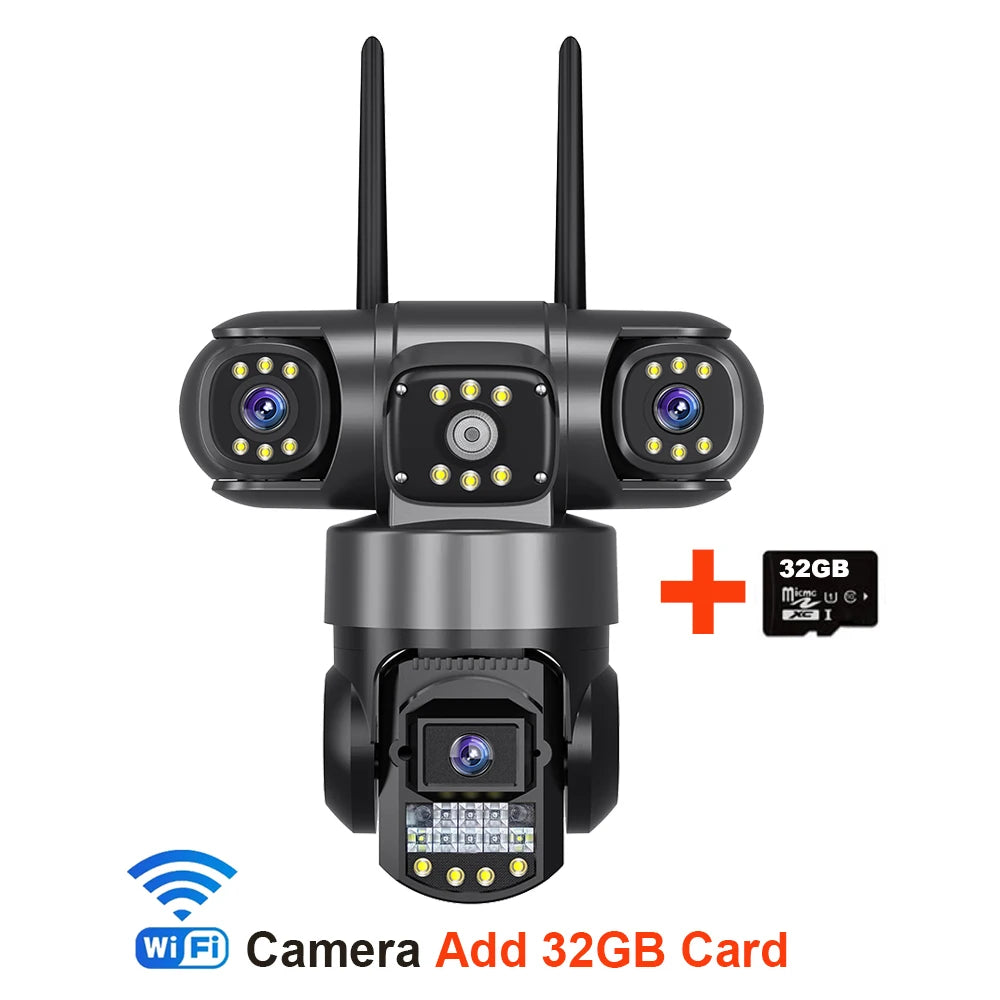 Câmera de Segurança Inteligente V380 Pro 6K - Lente Tripla, Visão Noturna e Wi-Fi Externo À Prova D'água