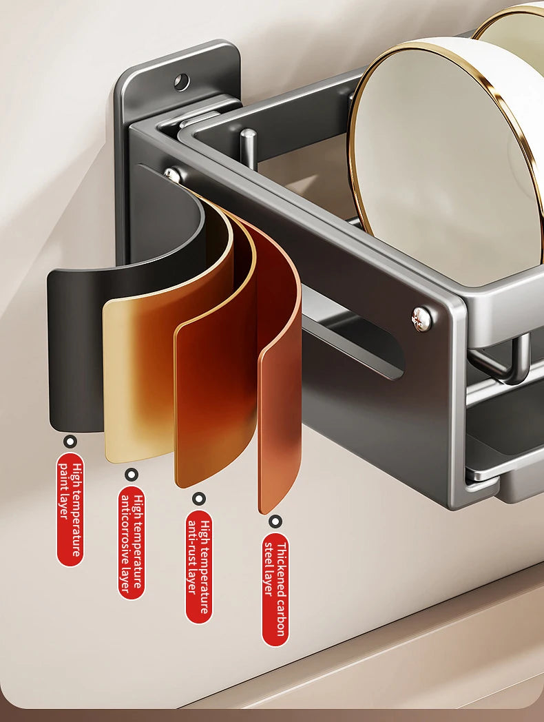 Escorredor de Louças Suspenso Premium - Aço Carbono com Drenagem e Porta Talheres