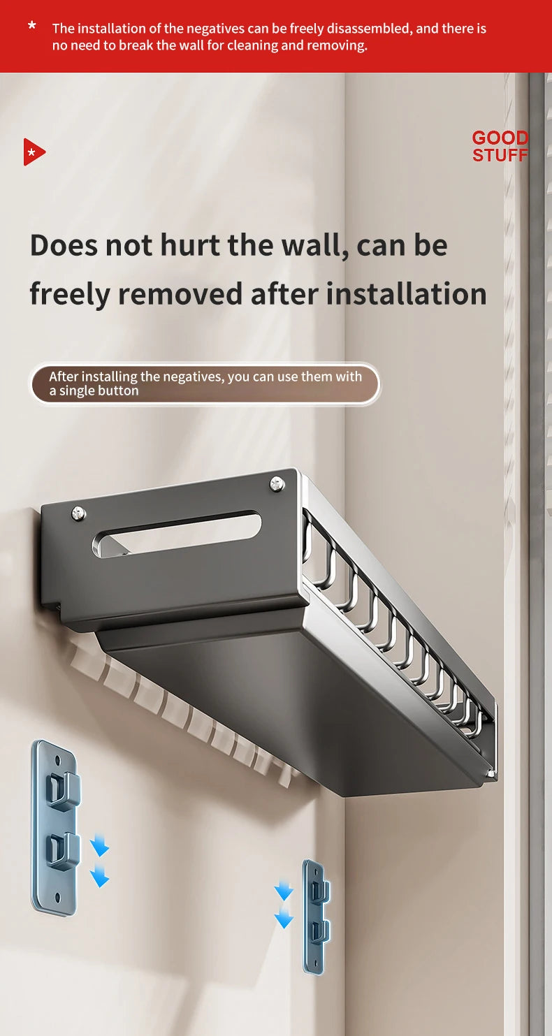 Escorredor de Louças Suspenso Premium - Aço Carbono com Drenagem e Porta Talheres