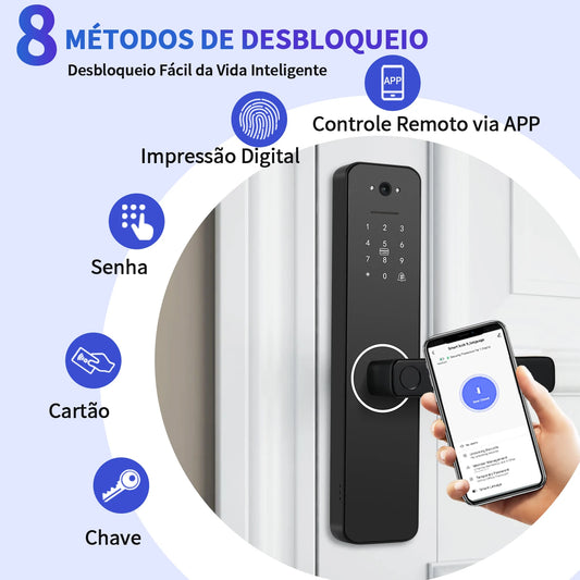 Fechadura Digital Biométrica Inteligente Linha Premium Águia - Voz em Português, Wi-Fi, Biometria, Senha e RFID