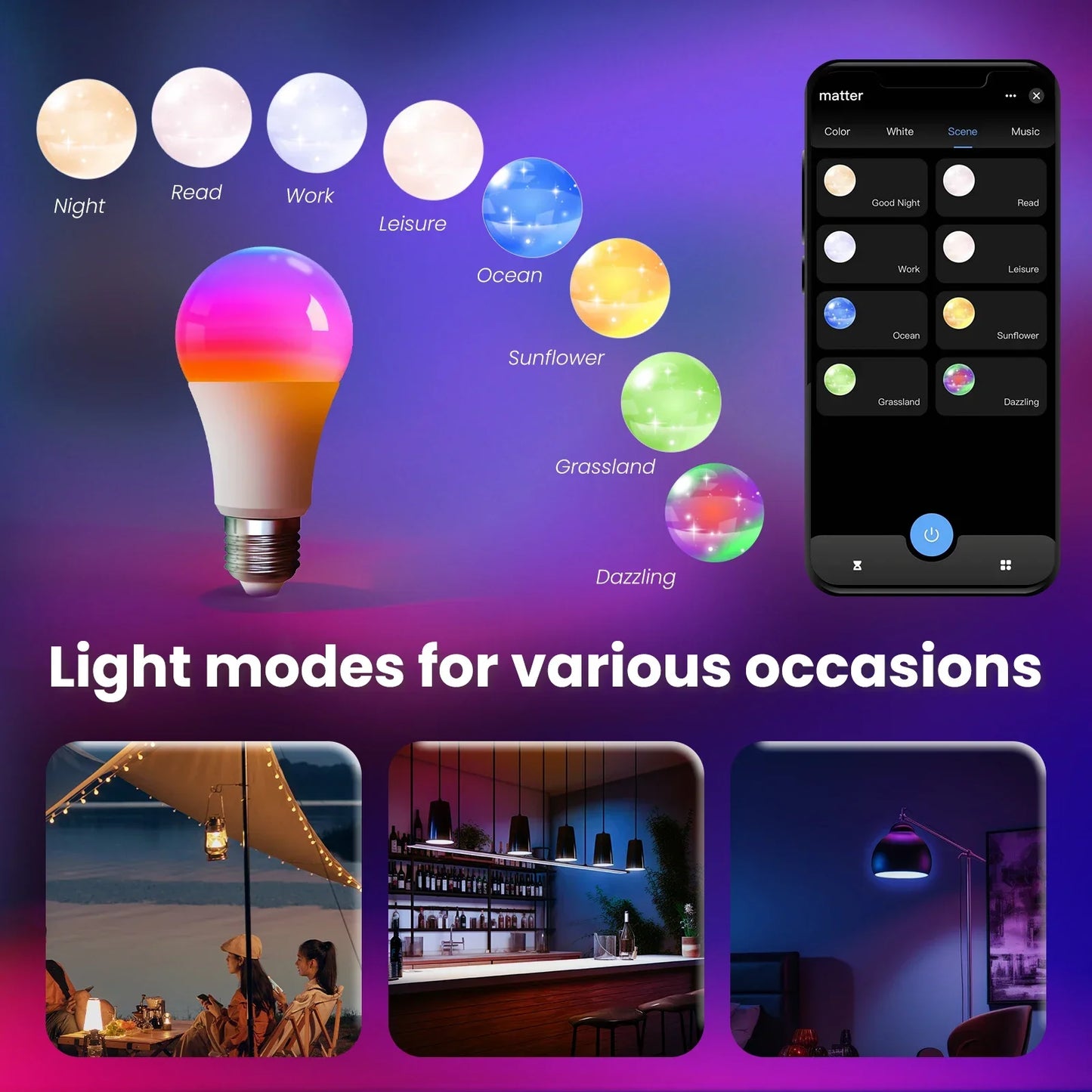 Lâmpada Inteligente WiFi RGB+CW 9W E27 – Compatível com Alexa, Google Home e Apple HomeKit