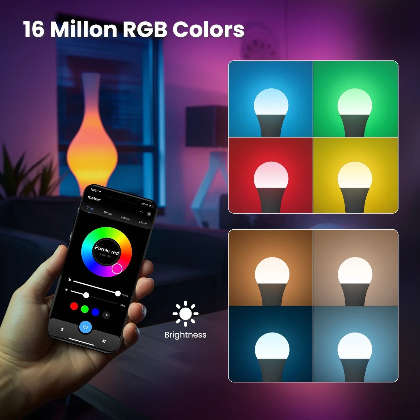 Lâmpada Inteligente WiFi RGB+CW 9W E27 – Compatível com Alexa, Google Home e Apple HomeKit