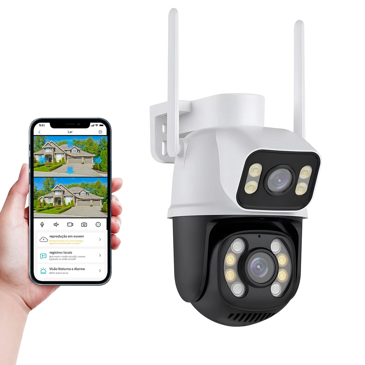Câmera de Segurança Inteligente Icsee 4K Ultra HD - Lente Dupla, Visão Noturna Colorida e Wi-Fi Externo À Prova D'água (Linha Águia)