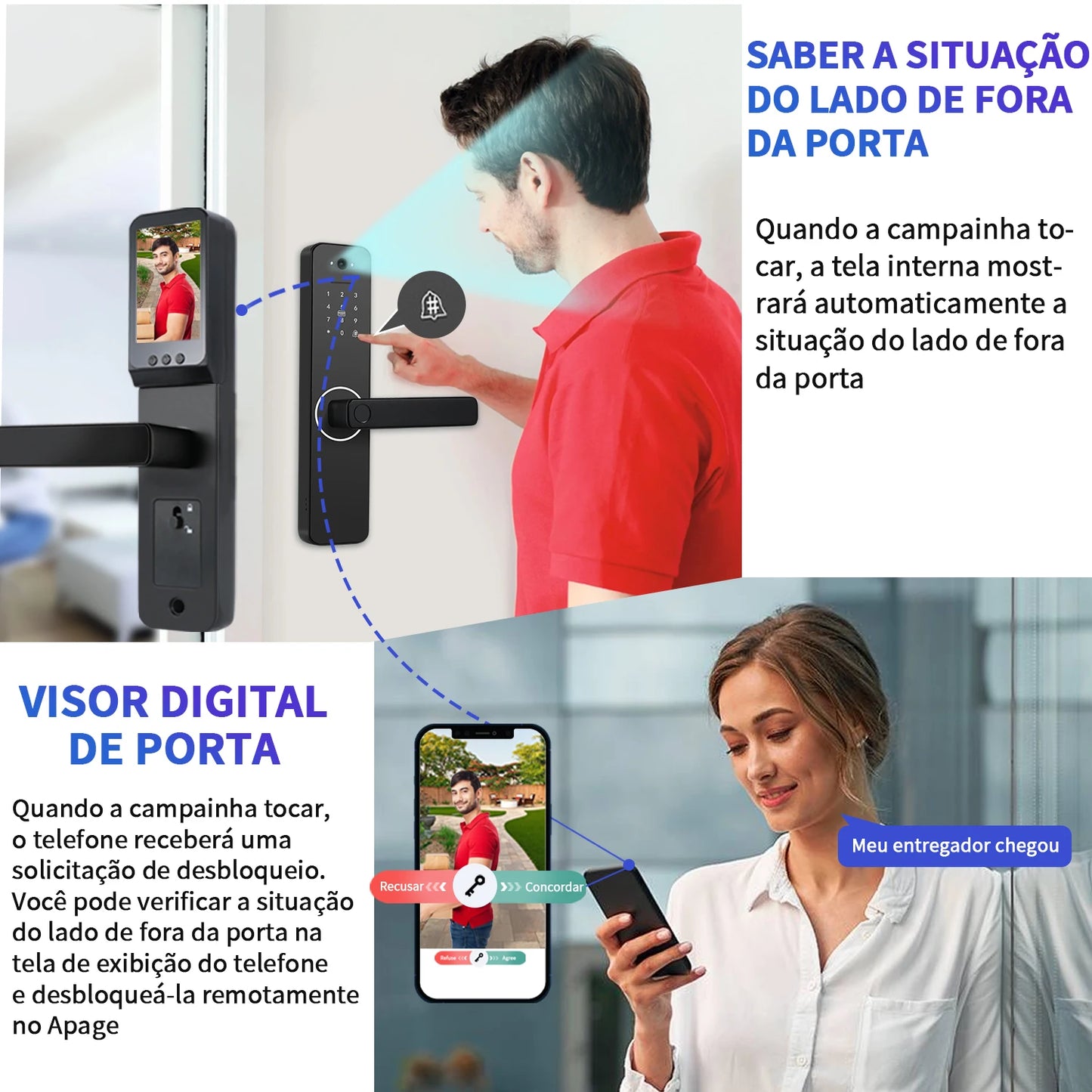 Fechadura Digital Biométrica Inteligente Linha Premium Águia - Voz em Português, Wi-Fi, Biometria, Senha e RFID