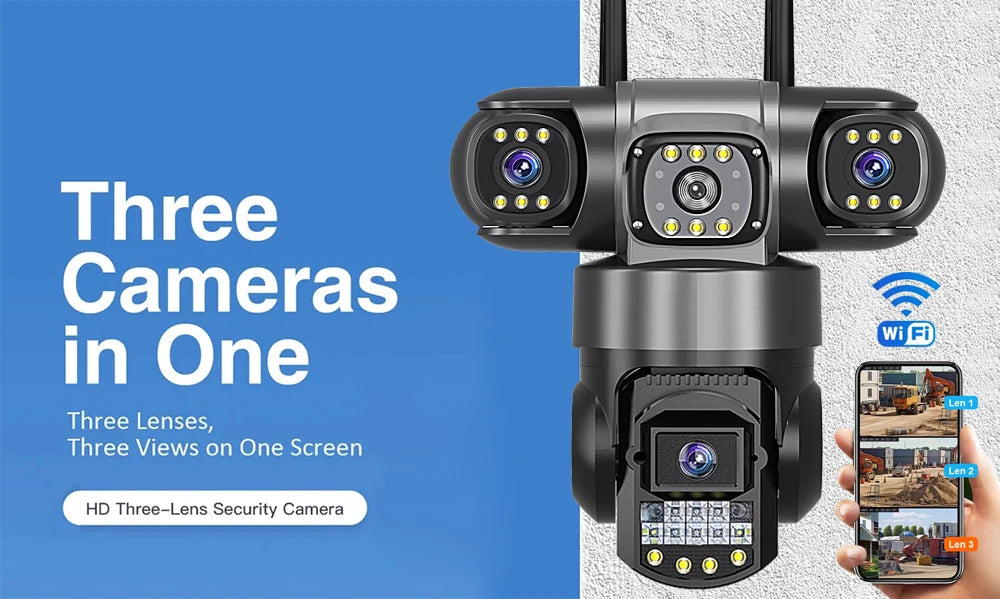Câmera de Segurança Inteligente V380 Pro 6K - Lente Tripla, Visão Noturna e Wi-Fi Externo À Prova D'água