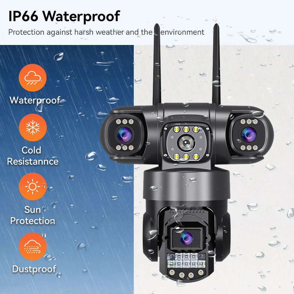 Câmera de Segurança Inteligente V380 Pro 6K - Lente Tripla, Visão Noturna e Wi-Fi Externo À Prova D'água