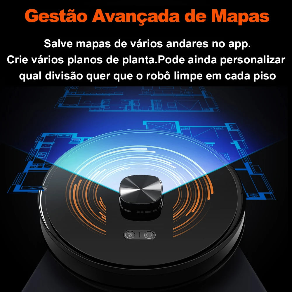 Robô Aspirador Inteligente Linha Premium Águia - Navegação Laser LiDAR, Sucção 6500Pa e Esterilização UV