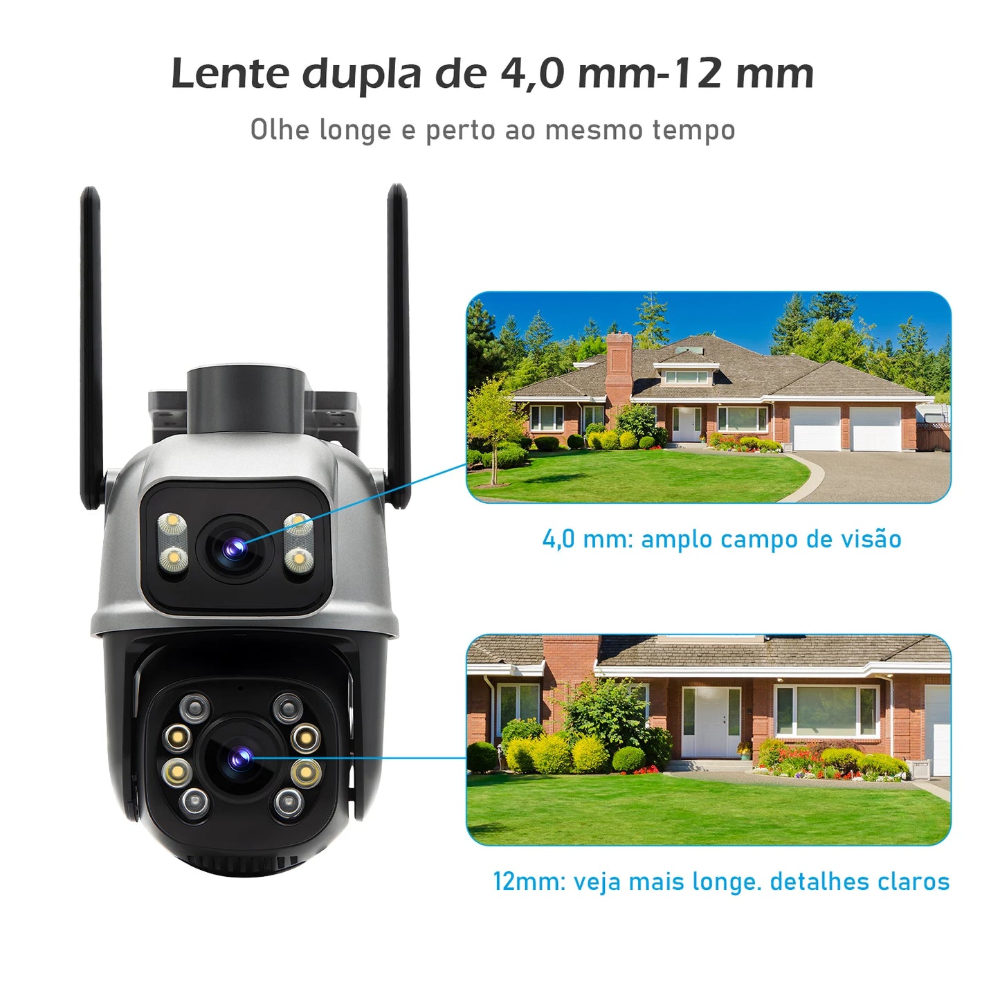 Câmera de Segurança Inteligente Icsee 4K Ultra HD - Lente Dupla, Visão Noturna Colorida e Wi-Fi Externo À Prova D'água (Linha Águia)