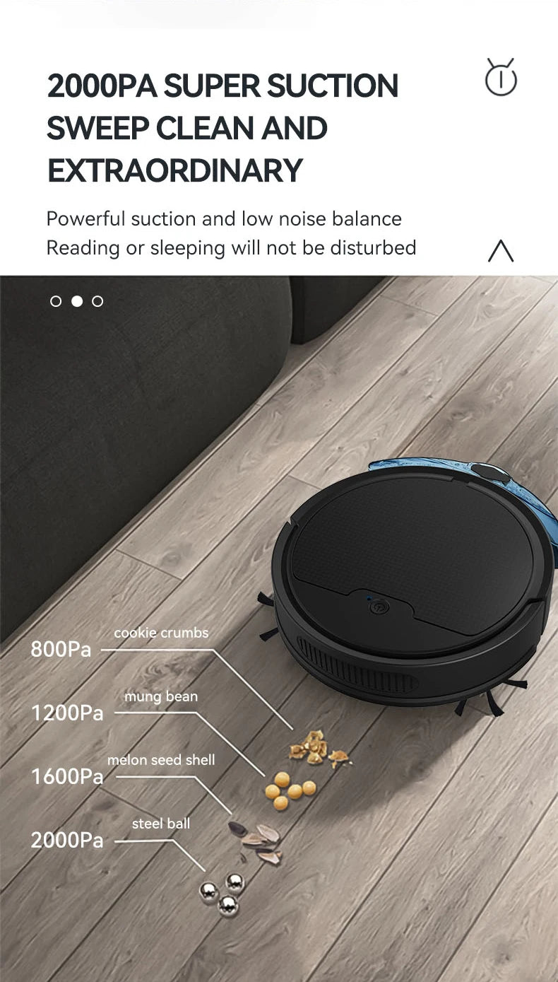 Robô Aspirador Inteligente 3 em 1: Aspira, Varre e Passa Pano | Limpeza Programada e Silenciosa para Casa Conectada