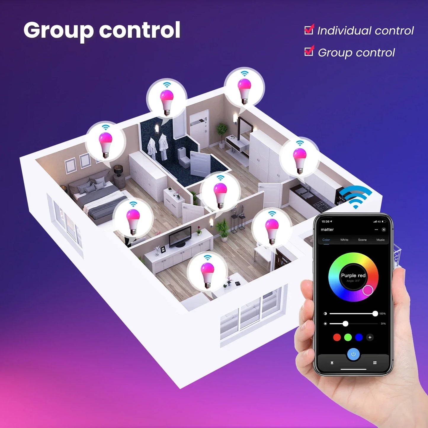 Lâmpada Inteligente WiFi RGB+CW 9W E27 – Compatível com Alexa, Google Home e Apple HomeKit