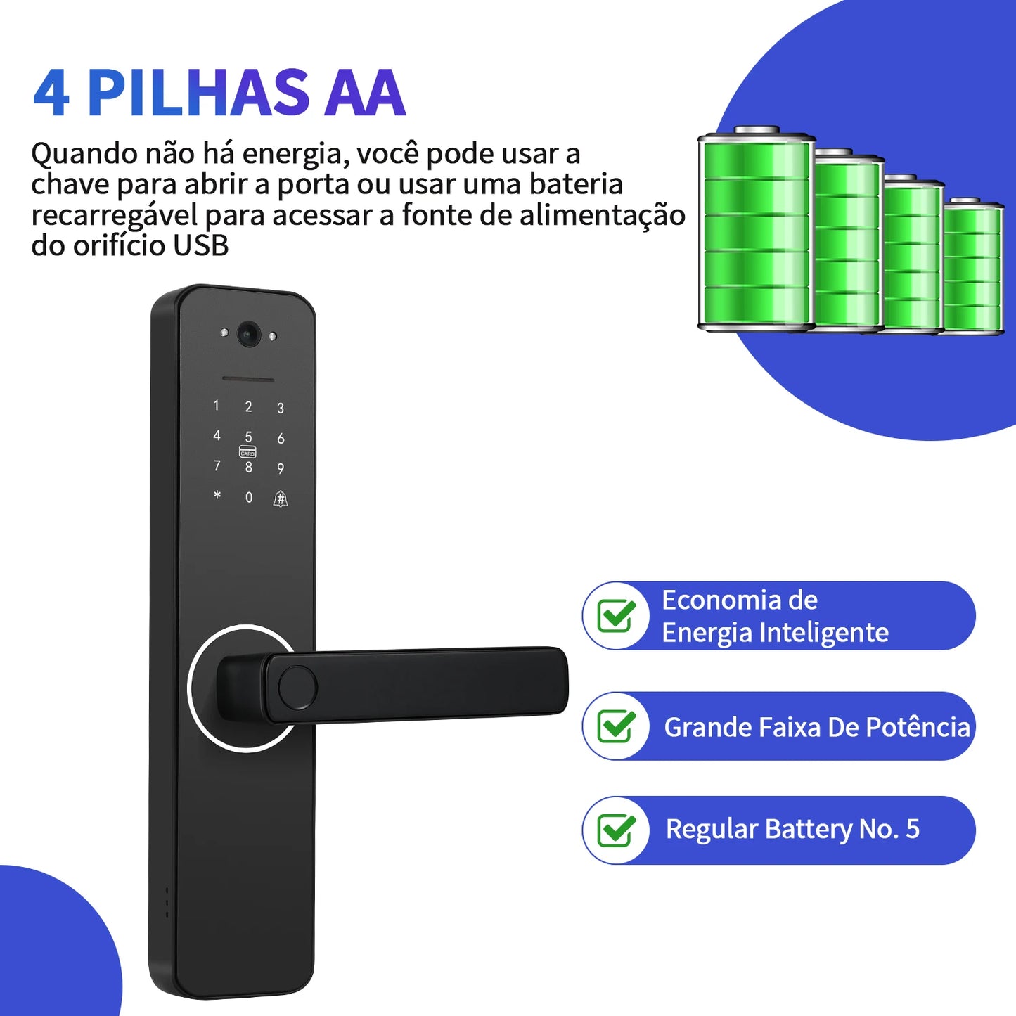 Fechadura Digital Biométrica Inteligente Linha Premium Águia - Voz em Português, Wi-Fi, Biometria, Senha e RFID