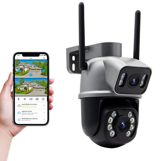 Câmera de Segurança Inteligente Icsee 4K Ultra HD - Lente Dupla, Visão Noturna Colorida e Wi-Fi Externo À Prova D'água (Linha Águia)