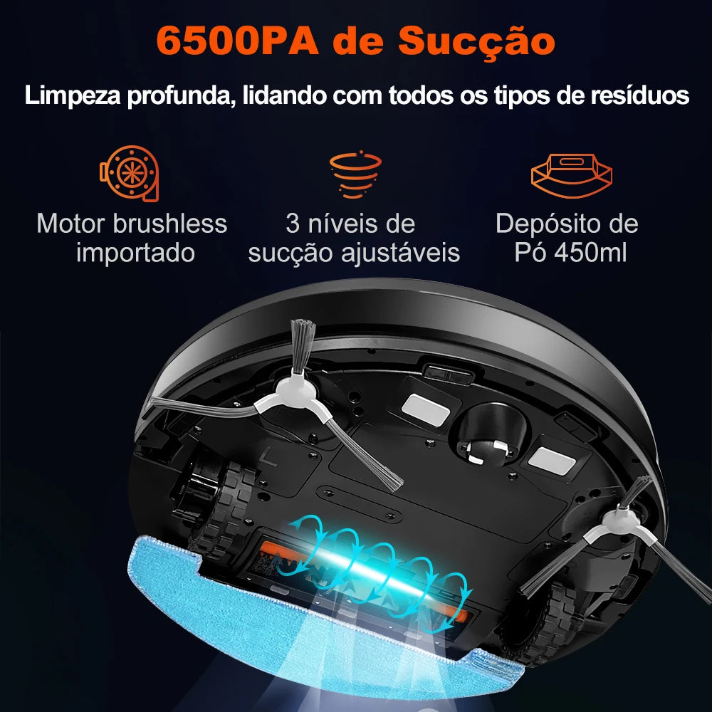 Robô Aspirador Inteligente Linha Premium Águia - Navegação Laser LiDAR, Sucção 6500Pa e Esterilização UV
