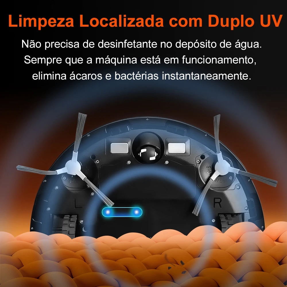 Robô Aspirador Inteligente Linha Premium Águia - Navegação Laser LiDAR, Sucção 6500Pa e Esterilização UV