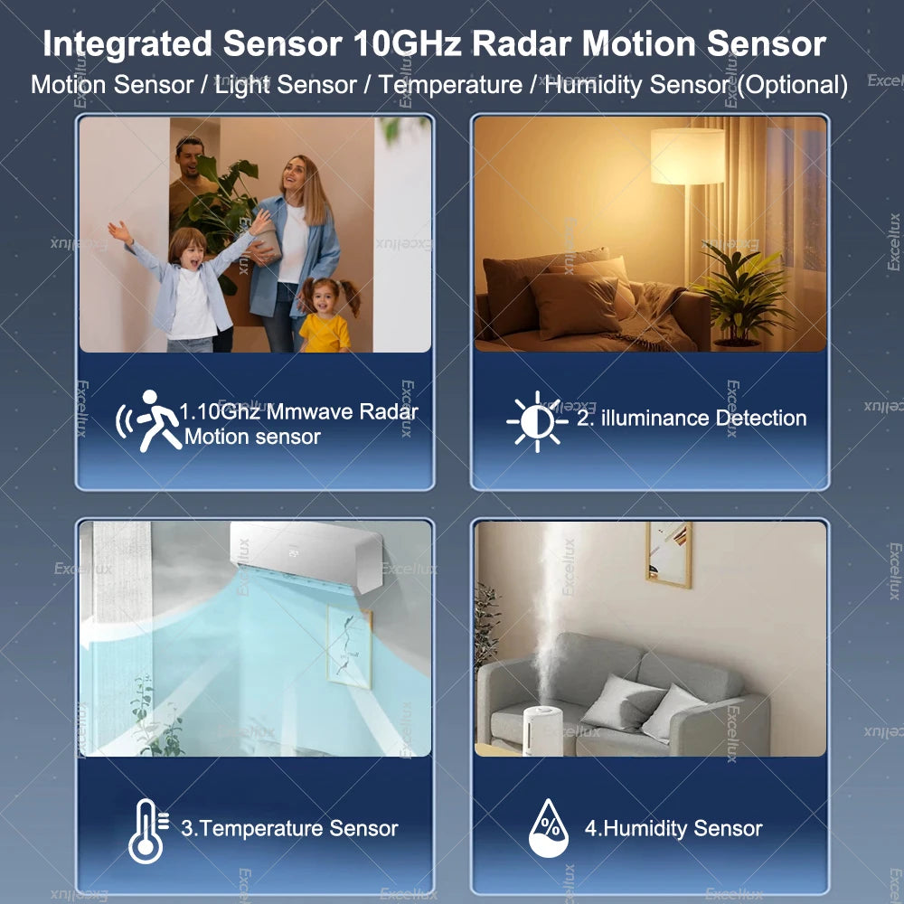 Sensor de Presença Real Águia Vision - Radar de Alta Precisão 4 em 1 (Temperatura, Umidade e Luz)