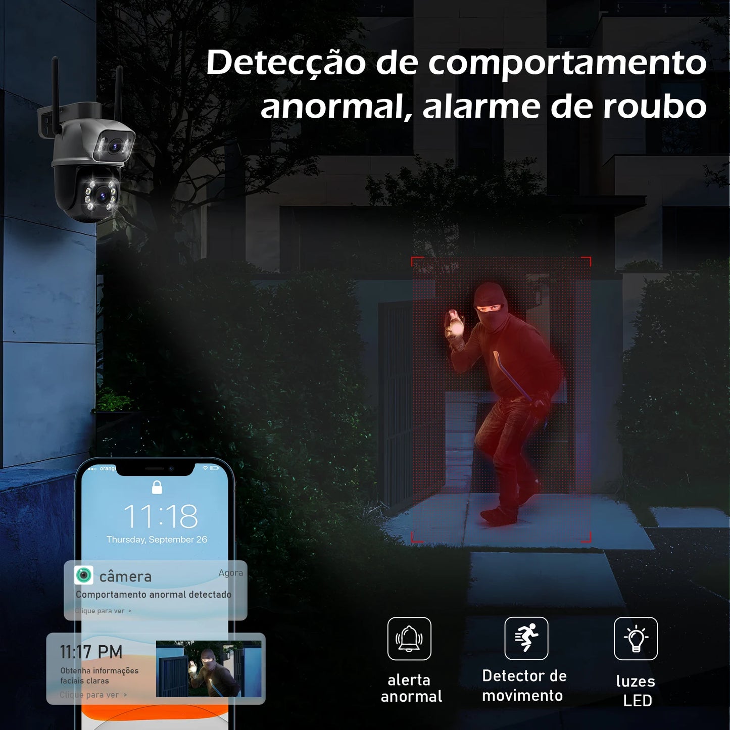 Câmera de Segurança Inteligente Icsee 4K Ultra HD - Lente Dupla, Visão Noturna Colorida e Wi-Fi Externo À Prova D'água (Linha Águia)