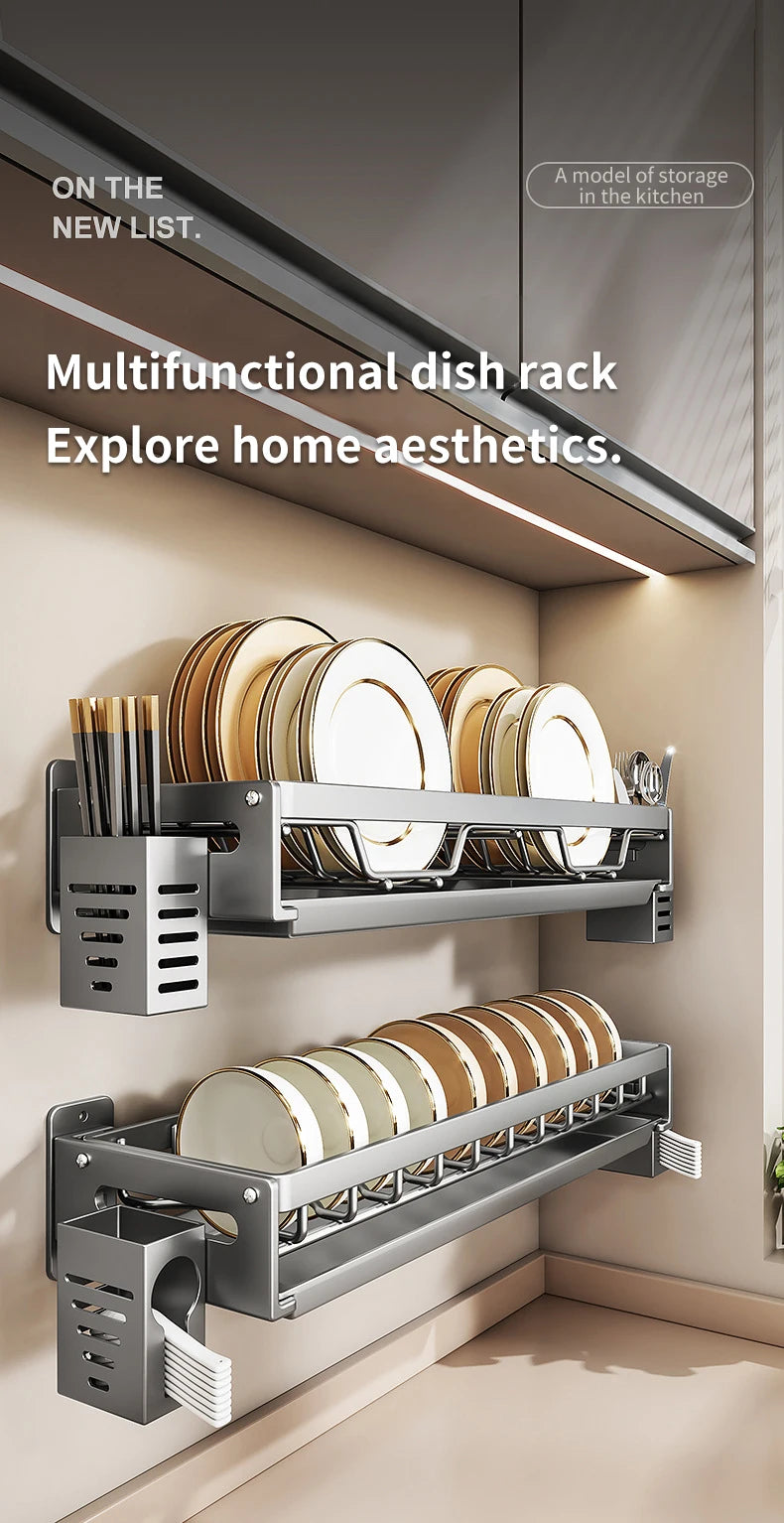 Escorredor de Louças Suspenso Premium - Aço Carbono com Drenagem e Porta Talheres