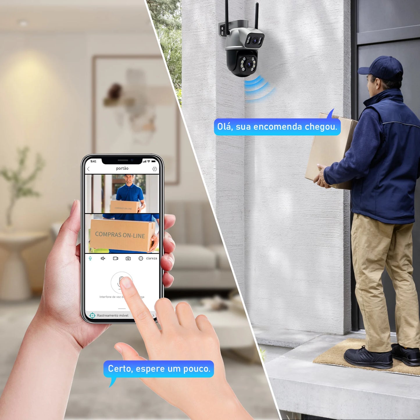 Câmera de Segurança Inteligente Icsee 4K Ultra HD - Lente Dupla, Visão Noturna Colorida e Wi-Fi Externo À Prova D'água (Linha Águia)