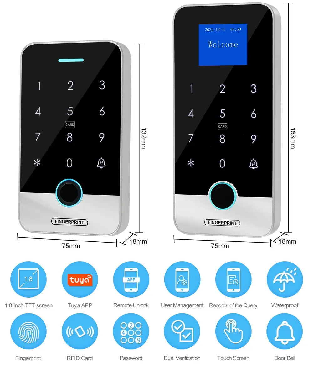 Fechadura Digital Biométrica Inteligente - Biometria, RFID e Senha | À Prova D'água IP65 e Controle via App