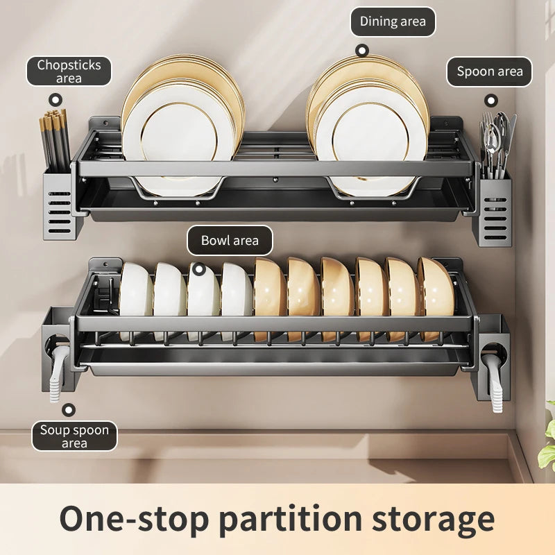 Escorredor de Louças Suspenso Premium - Aço Carbono com Drenagem e Porta Talheres