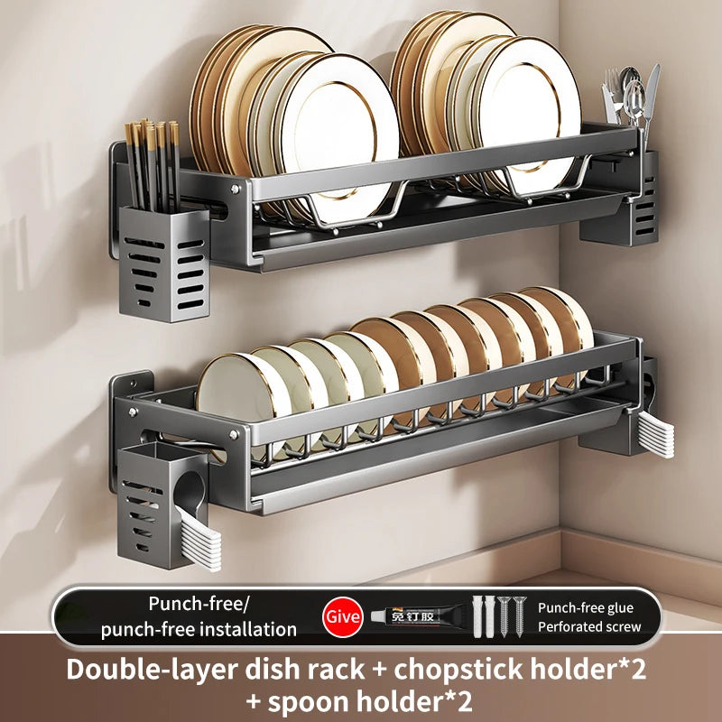 Escorredor de Louças Suspenso Premium - Aço Carbono com Drenagem e Porta Talheres