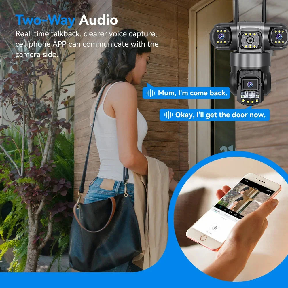 Câmera de Segurança Inteligente V380 Pro 6K - Lente Tripla, Visão Noturna e Wi-Fi Externo À Prova D'água