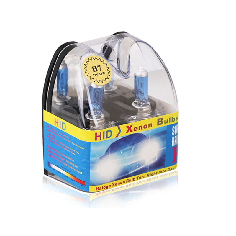 Lâmpada halógena h7 para farol de carro, 2 peças, 6000k, branco super brilhante, 12v, lâmpada de halogênio h7 55w 100w, lâmpada de substituição para farol