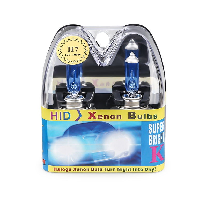 Lâmpada halógena h7 para farol de carro, 2 peças, 6000k, branco super brilhante, 12v, lâmpada de halogênio h7 55w 100w, lâmpada de substituição para farol