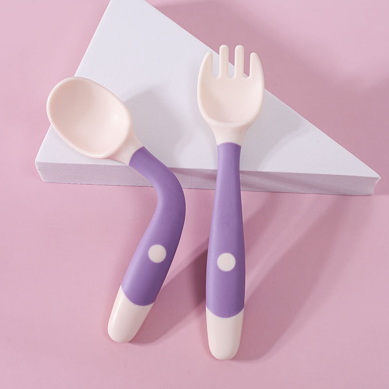 Kit Colher Garfo macio dobrável de silicone utensílios de mesa criança treinamento alimentação