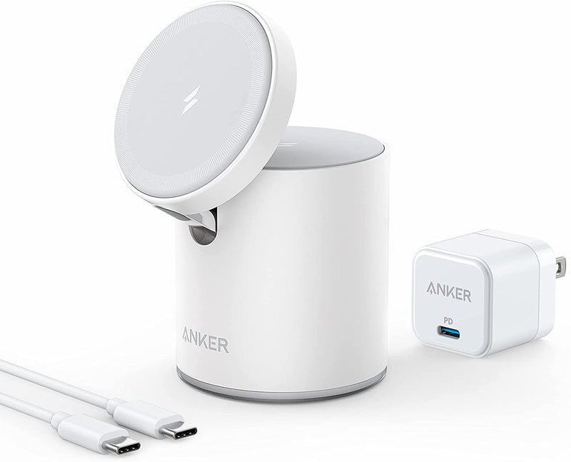 Anker 623 Magnetic Carregador Magnético sem Fio Anker Carregador magnético sem fio, estação de carregamento sem fio 623 MagGo 2 em 1 com carregador USB-C de 20 W, para iPhone 13/13 Pro Max / 13 Mini/ 12/12 Pro, AirPods Pro (cinza interestelar)