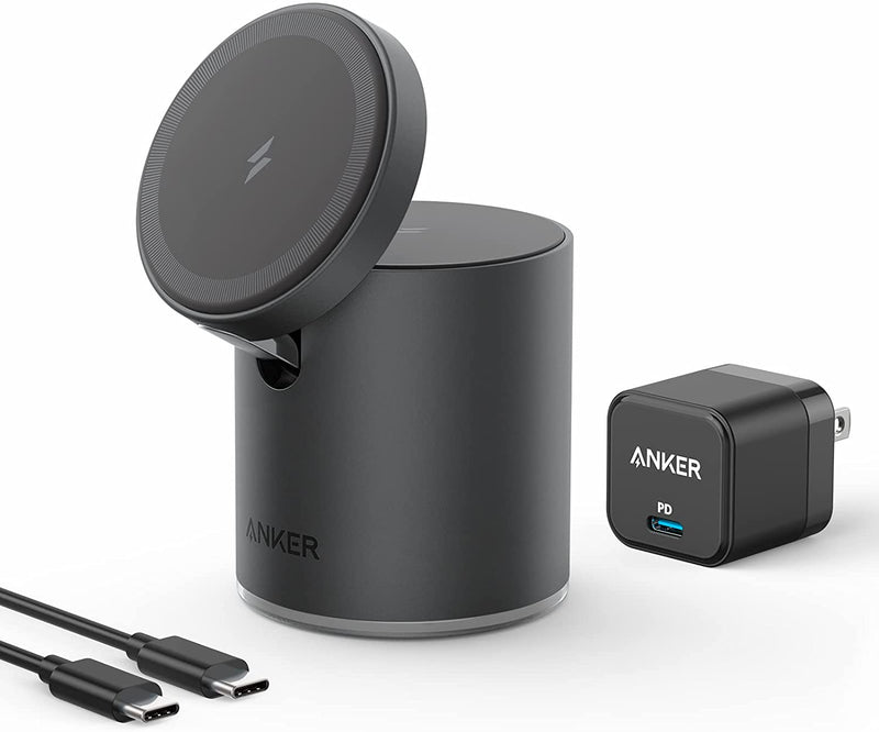 Anker 623 Magnetic Carregador Magnético sem Fio Anker Carregador magnético sem fio, estação de carregamento sem fio 623 MagGo 2 em 1 com carregador USB-C de 20 W, para iPhone 13/13 Pro Max / 13 Mini/ 12/12 Pro, AirPods Pro (cinza interestelar)