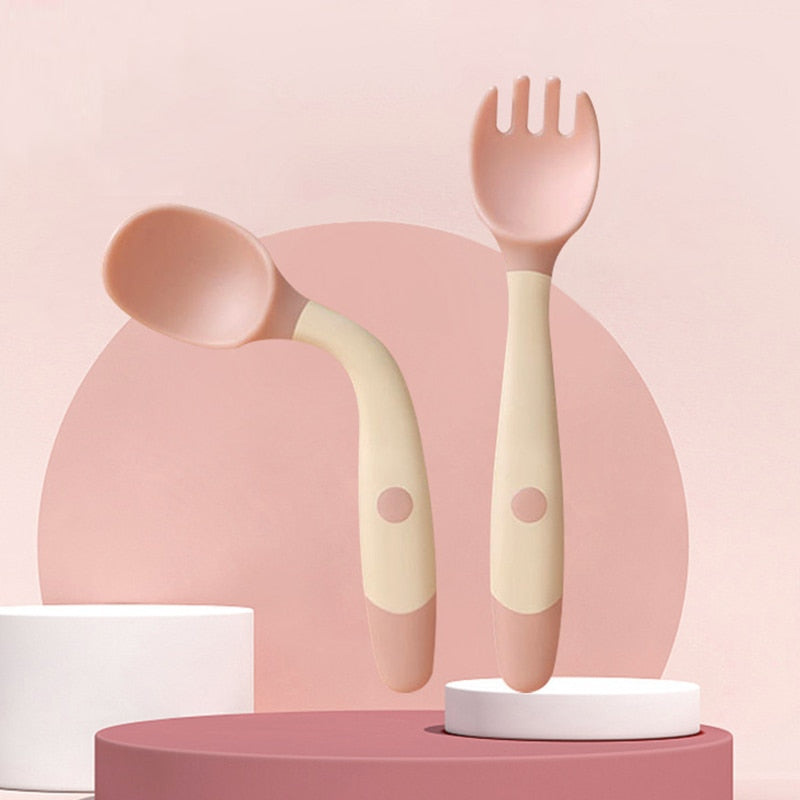 Kit Colher Garfo macio dobrável de silicone utensílios de mesa criança treinamento alimentação