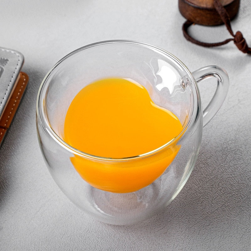 Xícara de Vidro Duplo Premium Águia - Design Coração e Isolamento Térmico