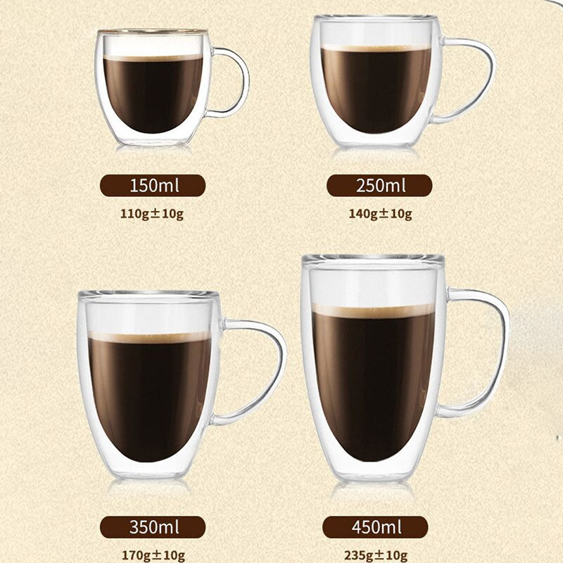 80 / 150 / 250 / 350 / 450 / 650ml Copo / Xícara / Caneca - Dupla Parede Com Isolamento de Vidro