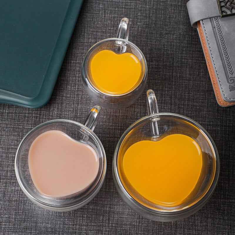 Xícara de Vidro Duplo Premium Águia - Design Coração e Isolamento Térmico