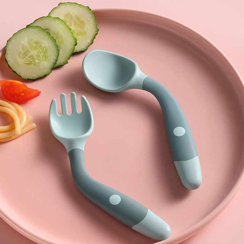 Kit Colher Garfo macio dobrável de silicone utensílios de mesa criança treinamento alimentação