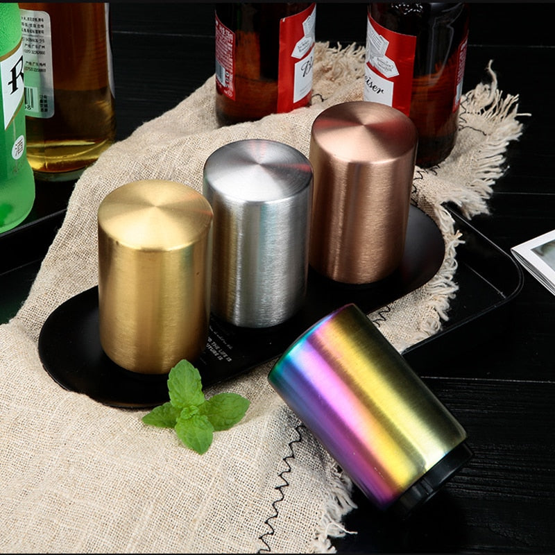 Abridor de garrafa automático criativo em aço inoxidável pressione para abrir