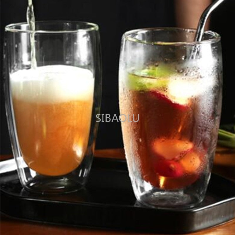 Copo de vidro drinken transparente 80/150/250/350/450 ml dupla camada