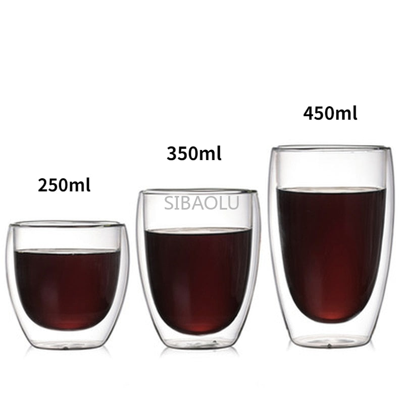 Copo de vidro drinken transparente 80/150/250/350/450 ml dupla camada