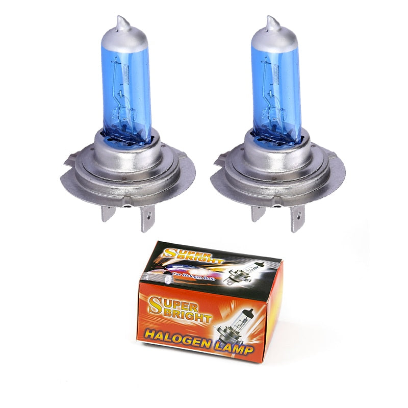 Lâmpada halógena h7 para farol de carro, 2 peças, 6000k, branco super brilhante, 12v, lâmpada de halogênio h7 55w 100w, lâmpada de substituição para farol